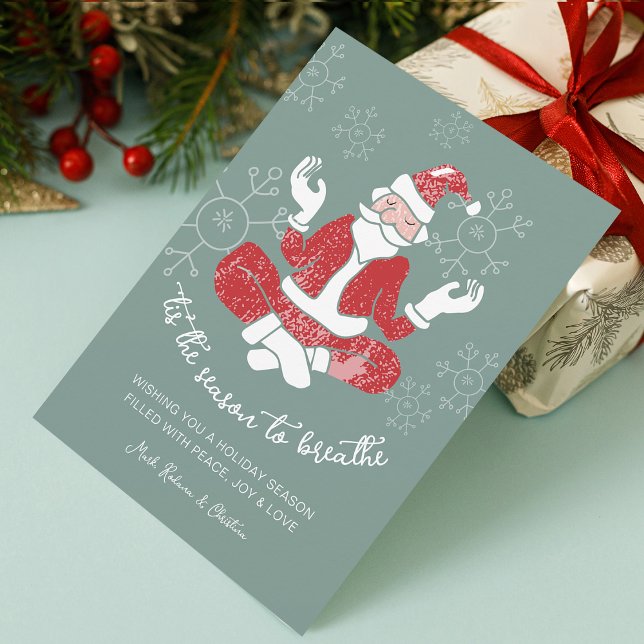 Festiv Yoga Tomte Säsong att Andas Julkort (Festive Yoga Santa Season to Breathe Holiday Card)