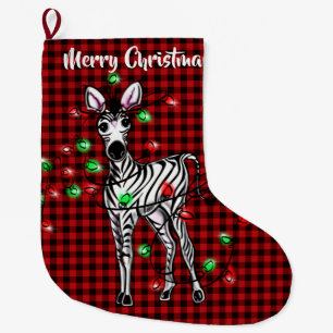 Festiv Zebra för högtiden, twinkle light buffallo- Stor Julstrumpa