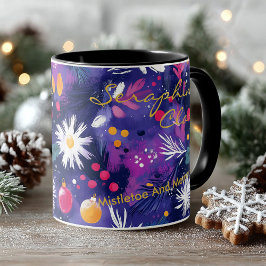 Festiva abstrakta blommor med juldekorationer mugg