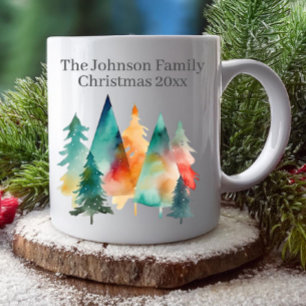 Festiva akvarellskogsträd jul familj kaffemugg