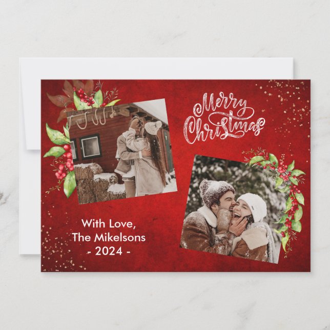 Festiva bär och grönska God Jul Foto Julkort (Framsida)