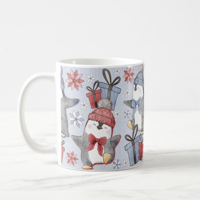 Festiva dansande vinterpingviner kaffemugg (Vänster)