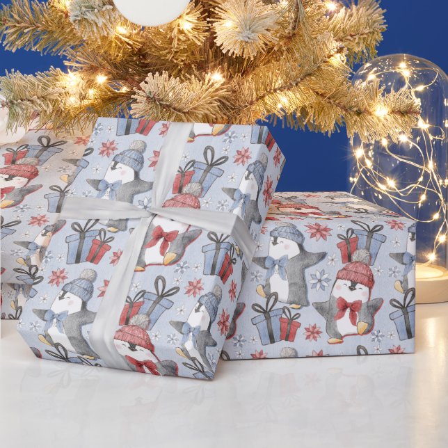 Festiva dansande vinterpingviner presentpapper (Helgdagar)
