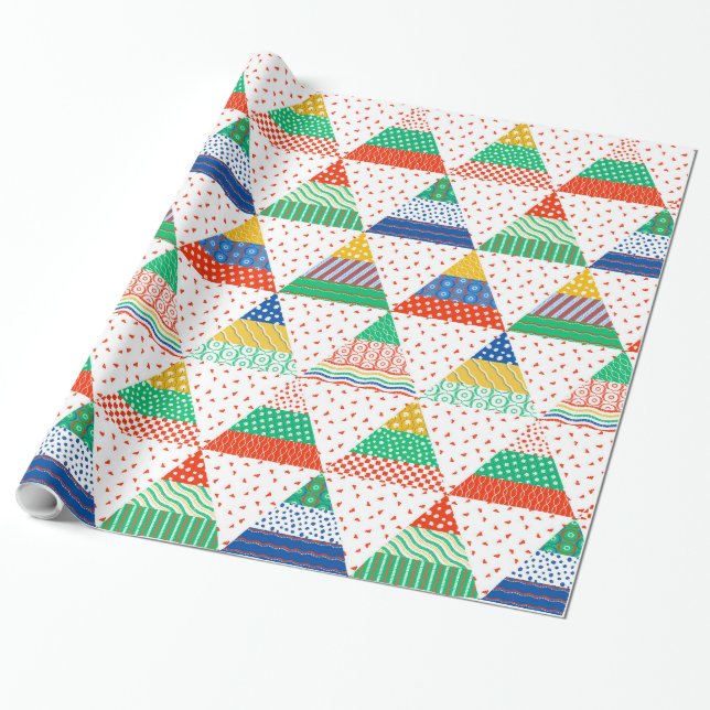 Festiva färgglada lapptäcke jul trianglar presentpapper (Utrullad)