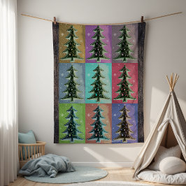 Festiva Färgglada Retro Personliga Xmas Träd Fleecefilt