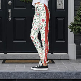 Festiva glada jul röda järnek bär Leggings