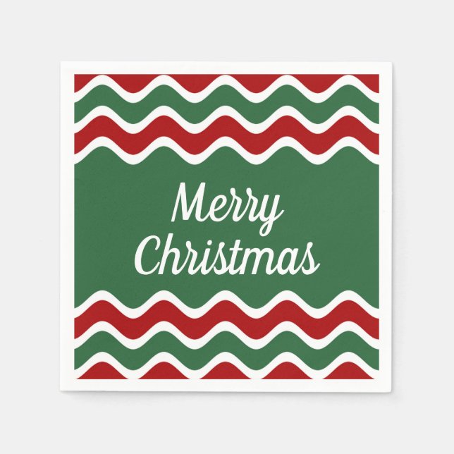Festiva gröna röda ränder God Jul  Pappersservett (Framsidan)