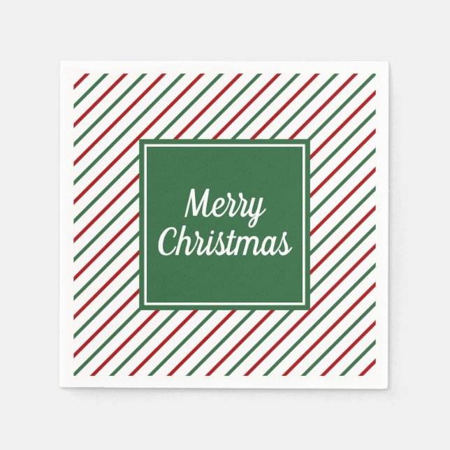 Festiva gröna röda ränder jul pappersservett (Framsidan)