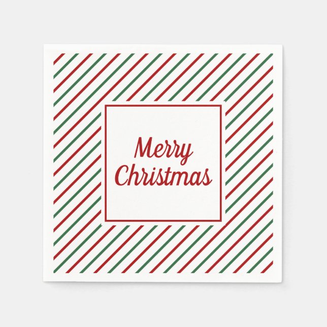 Festiva gröna röda randiga jul  pappersservett (Framsidan)