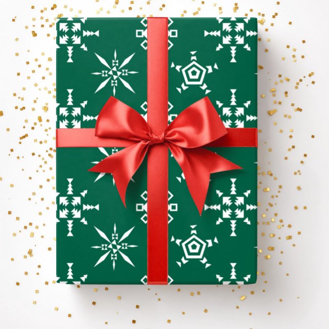 Festiva gröna snöflingor jul presentpapper (Festive Green Snowflakes Christmas Wrapping Paper)