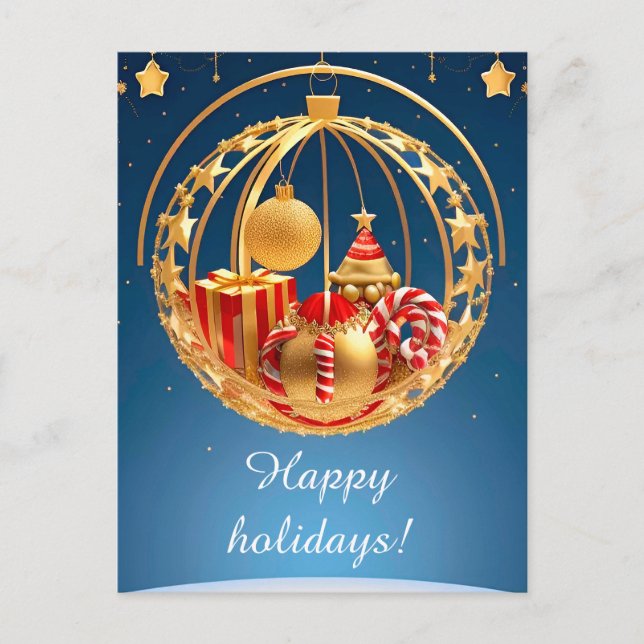 ✨ Festiva gyllene röda firandeföremål kulor Vykort (Framsida)