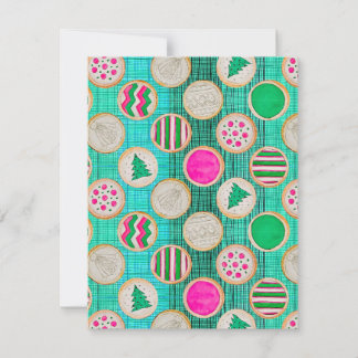 Festiva handmålade sockerkakor på ljust turkos julkort