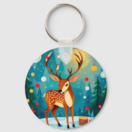 Festiva hjortar i en snöig skog nyckelring
