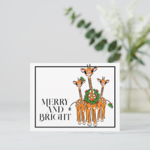 Festiva julgiraffer röd grön julkrans vykort