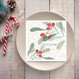 Festiva julhelgsbotaniska motiv med guldprickar pappersservett