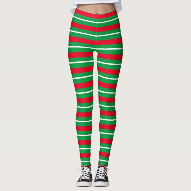 Festiva julledsremsor röd vit grön leggings (Framsida)