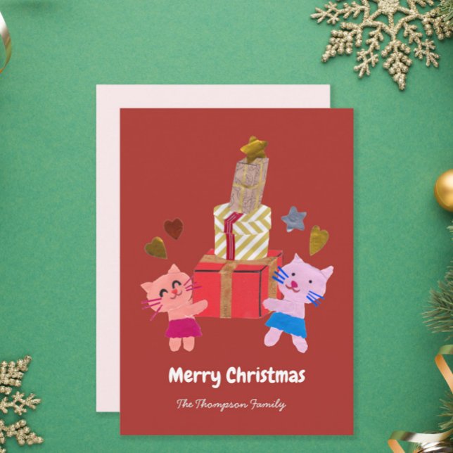 Festiva katter med present terrakotta julkort  (Skapare uppladdad)
