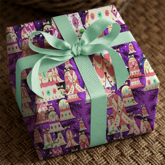 Festiva lila retro julklockor presentpapper