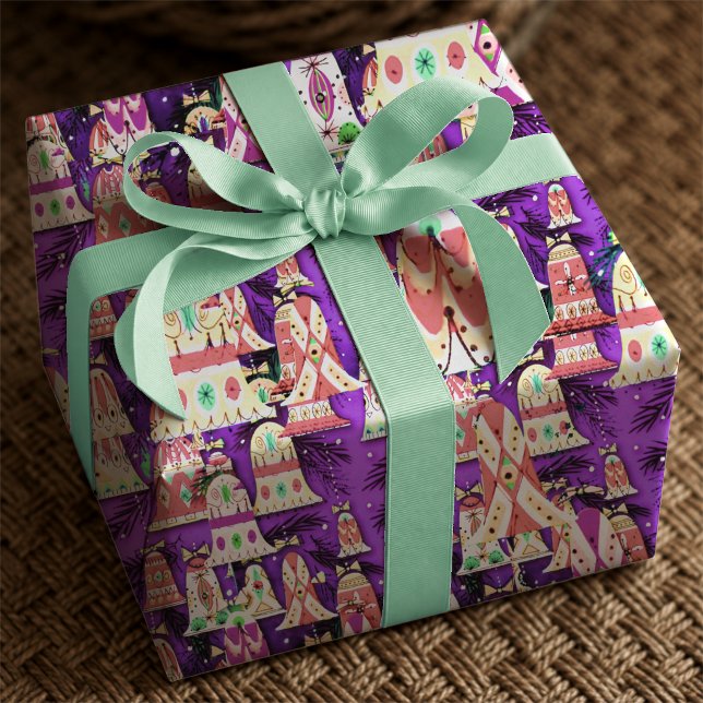 Festiva lila retro julklockor presentpapper (Skapare uppladdad)