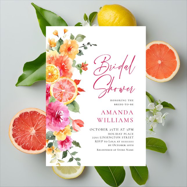 Festiva ljusa blommor Blommig citrus Bröllopsdusch Inbjudningar (Skapare uppladdad)