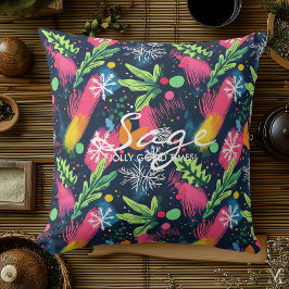 Festiva neon-gran-snowflakes – Holiday abstrakt Kudde