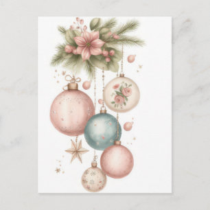 Festiva och eleganta pastellfärgade julgranskulor vykort