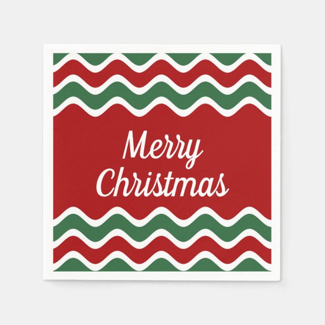 Festiva röda gröna ränder God Jul  Pappersservett (Framsidan)