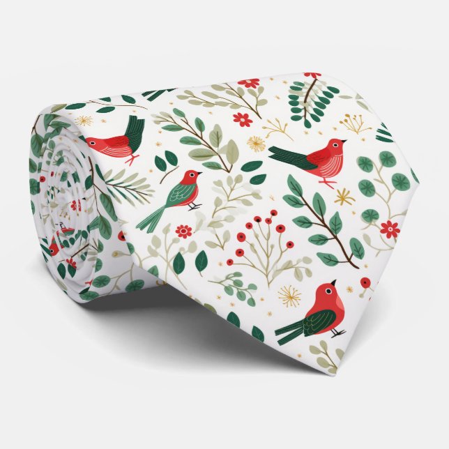 Festiva röda julgran Julhagtorns bär Fåglar Slips (Rullad)