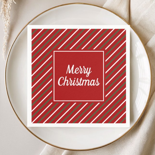 Festiva röda ränder Mönster jul  Pappersservett (Festive Red Stripes Pattern Christmas Napkins)