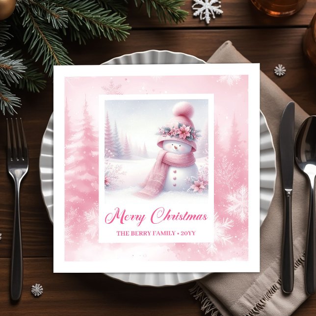 Festiva Rosa Julscen Nappar Barnkalas Pappersservett (Festive Pinkmas Christmas Scene Napkins Kids Party Fun)