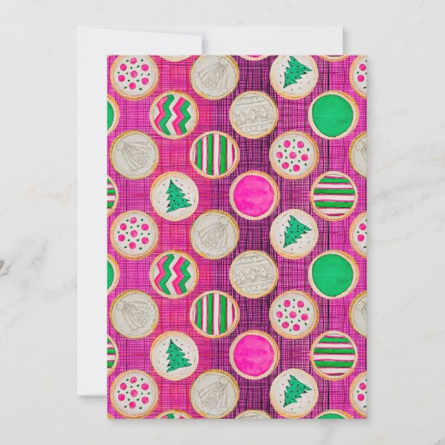 Festiva sockrade kakor med handmålning på varmröd  julkort (Framsida)