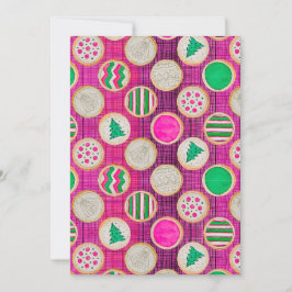 Festiva sockrade kakor med handmålning på varmröd  julkort