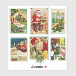 Festiva vintage julkort med tomte klistermärken