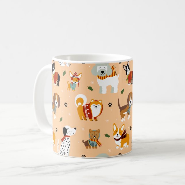 Festiva vinter valp scarf kaffemugg (Framsida vänster)