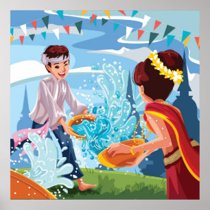 Festival av vackert Songkran genom Vatten Poster