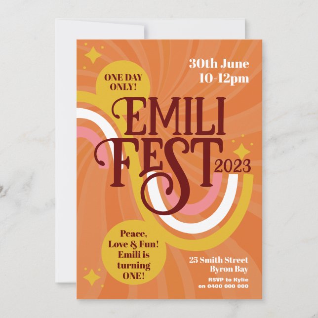 Festival Birthday Boho Groovy Inbjudningar (Framsida)