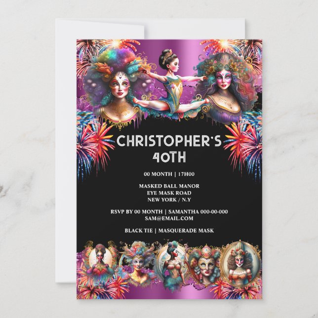 Festival carnival show party Fireworks lila roligt Inbjudningar (Framsida)