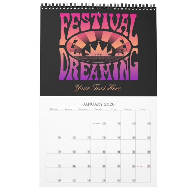 Festival Dreaming Retro Raspberry-Apricot Plum Kalender (Jan 2026)