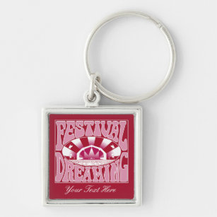 Festival Dreaming Retro White-Rosa-Cranberry Fyrkantig Silverfärgad Nyckelring