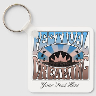 Festival Dreaming Vintage Retro Blue-Brown-Anpassn Nyckelring