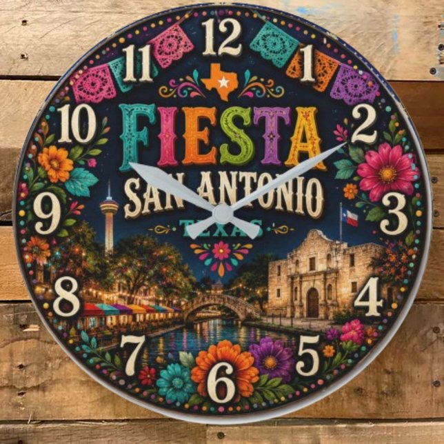 Festival Fiesta San Antonio Texas  Alamo Decor Stor Klocka (Skapare uppladdad)