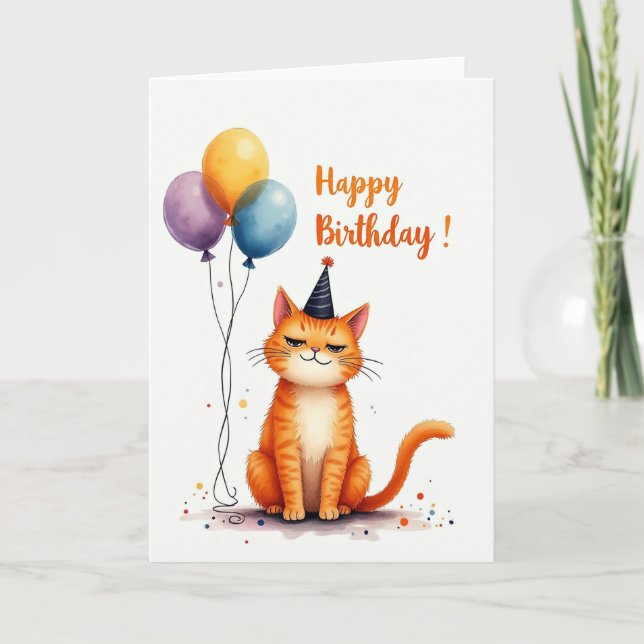 Festival Kort med Ljust Orange Katt (Framsida)