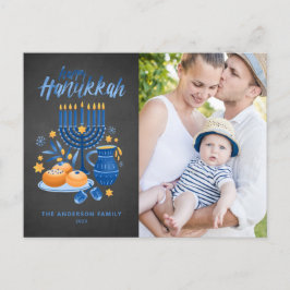 Festival Menorah Chalkboard Lycklig Hanukkah Photo Helg Vykort