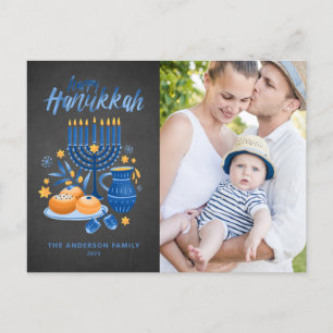 Festival Menorah Chalkboard Lycklig Hanukkah Photo Helg Vykort