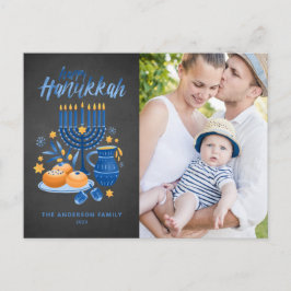 Festival Menorah Chalkboard Lycklig Hanukkah Photo Helg Vykort