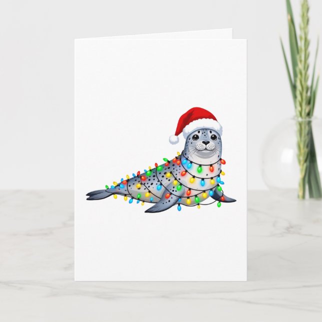 Festival sälar täckta med julbelysning kort (Framsida)