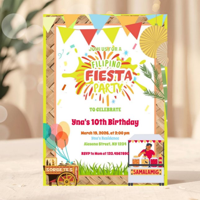 Festivalartad filippinsk fiesta födelsedag inbjudningar (filipino fiesta invitation, fiesta birthday invite, filipino birthday party, fiesta theme invitation)