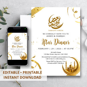 Festivalguld halvmåne Ramadan Iftar middag Inbjudningar