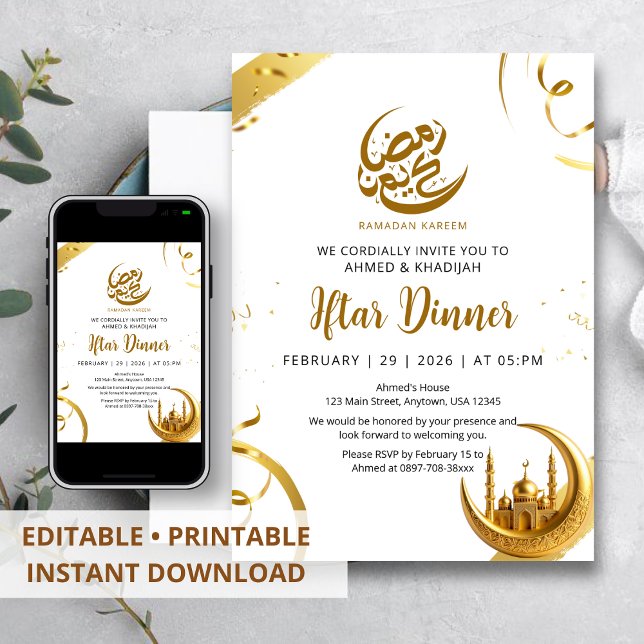 Festivalguld halvmåne Ramadan Iftar middag Inbjudningar (Skapare uppladdad)