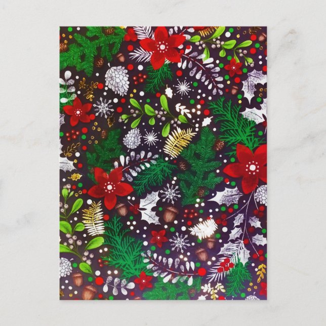 Festivaliserad vintage jul botanisk skog  helg vykort (Framsida)